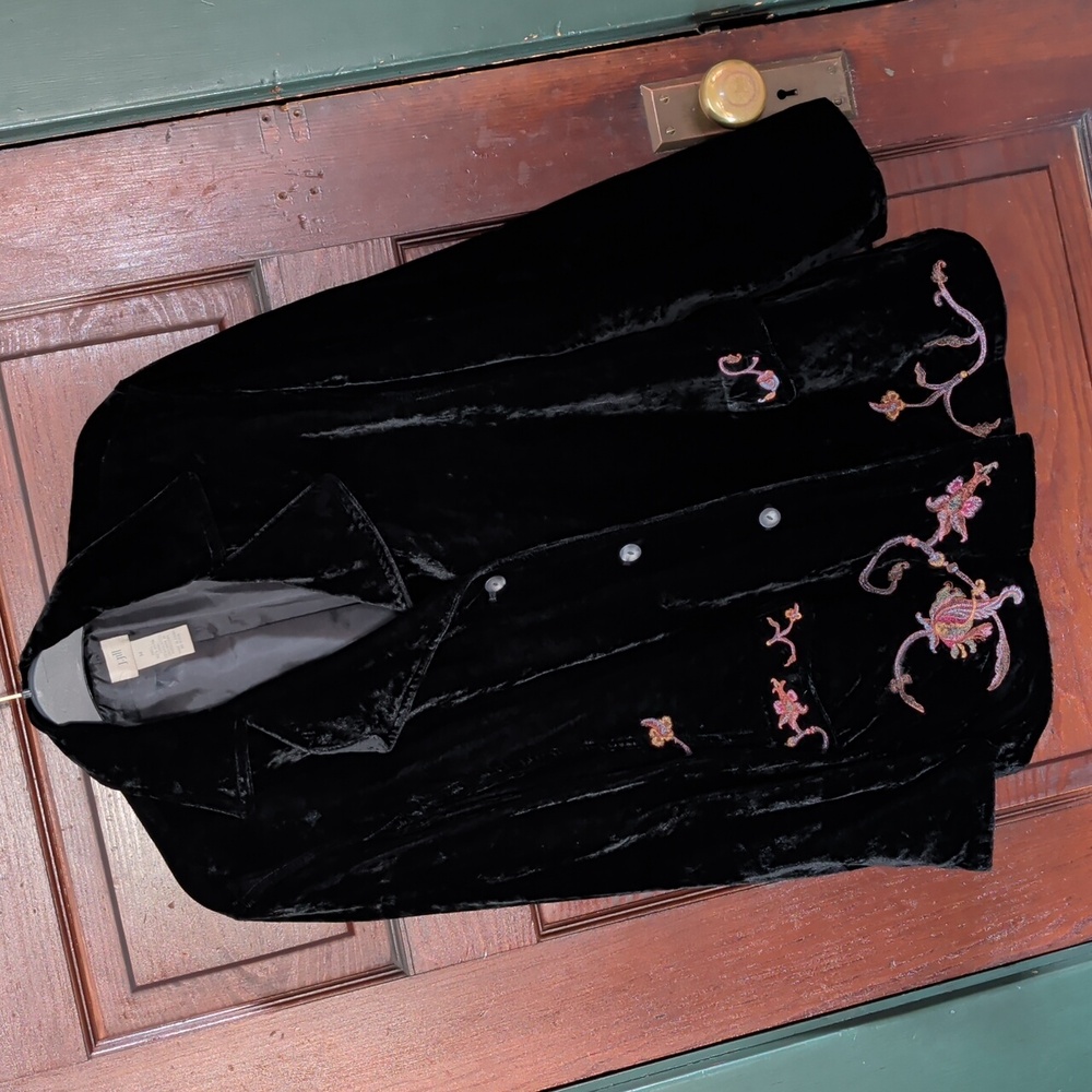 J. Jill Vintage Crushed Black Velvet Embroidered Jacket M